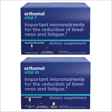 Orthomol Vital M & Vital F Vial Multivitamin 30-Day Supply Vitamins A B C D E K Iodine Omega-3
