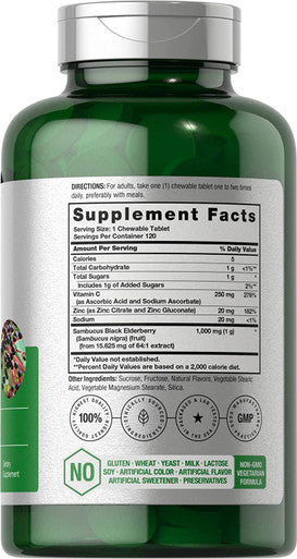 Elderberry, Zinc, Vitamin C Chewable Tablets | 120 Count | Immune Support Complex | Vegetarian, Non-GMO, and Gluten Free | by Horbaach
