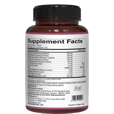 Pure Nutrition Biotin 10000Mcg With Sesbania Bamboo & Amla Extract 120 Tabs Natural Biotin 10000Mcg Supplement Non Gmo Gluten Free