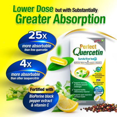 LABO Nutrition Perfect Quercetin SunActive IsoQ Bioflavonoids 25x More Bioavailable Than Quercetin for Immune Antioxidant Allergy and Cardiovascular Support Helps Improve AntiInflammatory 60s