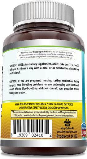 Amazing Nutrition Omega Triple Strength Fish Oil (Omega-3 EPA/DHA) Supplement | 1360 Mg Per Serving | 120 Softgels | Non-GMO | Gluten- | Made in USA