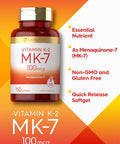 Carlyle Vitamin K2 MK7 100 mcg | 150 Softgels | Non-GMO Gluten Supplement
