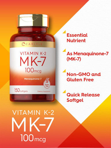 Carlyle Vitamin K2 MK7 100 mcg | 150 Softgels | Non-GMO Gluten Supplement