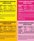 Teazen 5 Flavor 50 stick Variety Pack Kombucha Lemon Berry Citrus Peach flavor (7.05oz 40 Sticks) & Pink Grapefruit Hibiscus and Green Tea Powdered Drink Mix (1.76oz 10 Sticks)