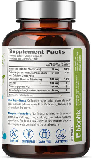 Biophix Super B-15 100 Vcaps - Niacin Calcium Choline Inositol Dmg Tmg - Supports Healthy Oxygen Energy Levels