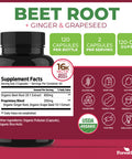 ForestLeaf Organic Beet Root Capsules - with Ginger & Grape Seed 16000mg Strength 20:1 Extract, Supports Nitric Oxide Production, Beets Supplements with Organic Non-GMO Beetroot Powder 120 Veggie Caps