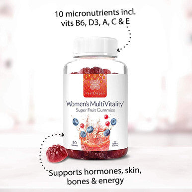 Healthspan Women's Multivitamin Super Fruit Gummies | 90 Gummies | with Vitamin C & Vitamin D3 | Essential Micronutrients | Added Folic Acid | Biotin | Boosts Immunity | No Added Sugar