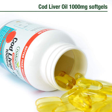 Natures Aid Cod Liver Oil 1000 mg, 180 Softgel Capsules (High Strength 254 mg Omega-3 with Vitamins A and D for Normal Function of the Immune System Made in the UK)