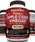 Nutrivein Apple Cider Vinegar Capsules with Mother - 1600mg - 120 Vegan Pills - Supports Healthy Weight Loss, Diet, Digestion, Keto, Cleanser - Best Supplement for Immune System - ACV Raw