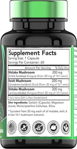 Reishi, Maitake, & Shiitake Mushroom Complex Supplement (60 Capsules x 600 MG) | Natural Beta Glucan Supplement | Powerful Mushroom Powder Extract | Non-GMO | Gluten, Nut, & Dairy-Free | by TNVitamins