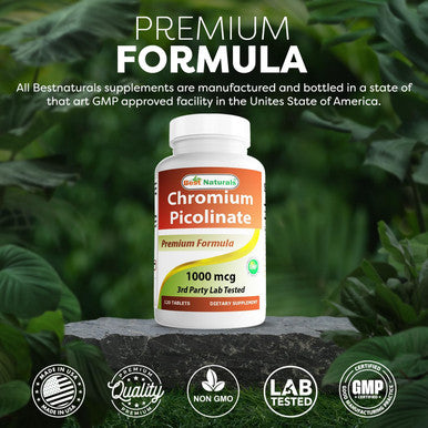 Best Naturals Chromium Picolinate 1000 mcg 120 Tablets (Pack of 2)