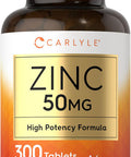 Carlyle Zinc 50Mg 300 Tablets Vegetarian, Non-Gmo, And Gluten Supplement Zinc Gluconate High Potency Formula