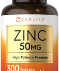 Zinc 50Mg | 300 Tablets | Vegetarian, Non-Gmo, And Gluten Free Supplement | Zinc Gluconate | High Potency Formula | By Carlyle