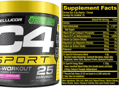 C4 Sport Pre Workout Powder - Pre Workout Energy with 3g Creatine Monohydrate + 135mg Caffeine and Beta-Alanine Performance Blend - NSF Certified for Sport | 25 Servings
