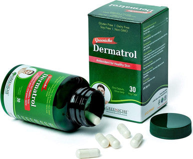 Dermatrol Rich Source of Antioxidants Resveratrol & Zinc Supplements For Men & Women Helps Maintain Skin Hair & Nails & Overall Immune System NON GMO 30 Veg Caps Greeniche