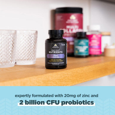 Probiotics And Zinc Supplement By Ancient Nutrition, Supports Healthy Immune System And Gut Health, Made Without Gmos, Superfoods Supplement, Paleo And Keto Friendly, 30 Count