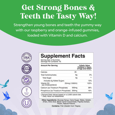 Natures Craft Delicious Kids Calcium Gummies - Toddler Vitamin D and Calcium Gummies for Children - Kids Vitamin Gummies with Calcium and Vitamin D for Muscle Bone and Teeth Development - Kosher Childrens Gummies