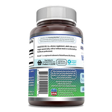 Amazing Formulas Vitamin K2 Menaq7 Mk7 Supplement | 100 Mcg Per Serving | 60 Veggie Capsules | Non-Gmo | Gluten Free | Made In Usa
