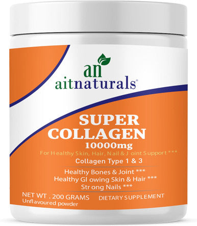 Aitnaturals Collagen Peptides Powder (Unflavoured) 200g Premium Grass-Fed Type I & III Collagen for Enhanced Skin Elasticity Stronger Hair & Nails Joint Flexibility Supports Healthy Aging Non-GMO