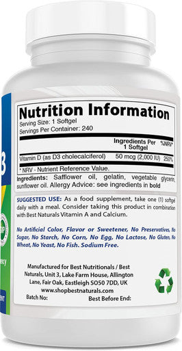 Best Naturals Vitamin D3 2000 IU 240 Softgels
