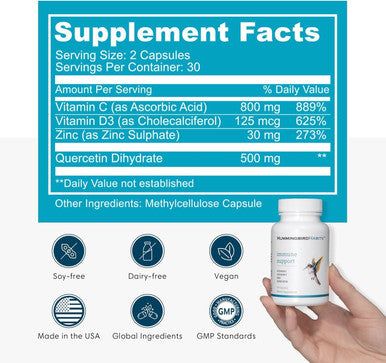 Immune Support, Zinc Quercetin Vitamin C And D Immune Complex, Dihydrate Quercitin Supplements 500 With Zinc Vitamin C D3 For Immunity Support, Vegan Supplement (60 Capsules)