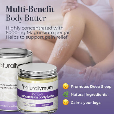 Naturallymum NaturallyMum - Magnesium Body Butter Cream for Sleep [NATURAL & VEGAN] - Magnesium Body Butter Support for Sleep Heart Bone Nerve Gut & Muscle Health - Magnesium Butter Cream for Sleep - Lavender