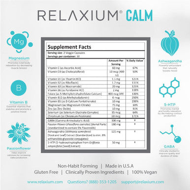 Relaxium Relaxium Calm Non-Habit Forming Stress & Mood Support Supplement Elevate Mood & Boost Relaxation with Ashwagandha 5-HTP GABA Made in USA (60 Vegan Capsules 30 Day Supply)