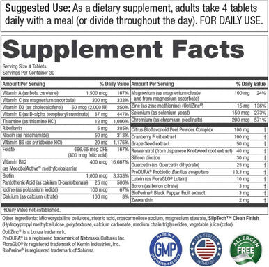 Womens Perfect Multi by Purity Products Balanced Multivitamin Supports Urinary Tract Health Immune Bone Muscle Hair Skin Nails an Elite Probiotic for Digestive Health More 120 Tablets