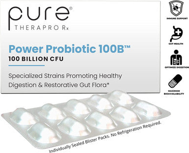 Power Probiotic 100B 30 AcidResistant Capsules 4 Proven Strains 100 Billion CFU / Capsule Sealed in NitrogenPurged Aluminum Blister Packs to Insure Freshness NO Refrigeration Required