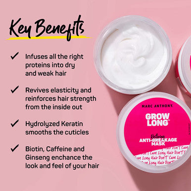 Marc Anthony Deep Conditioning Hair Mask for Dry & Damaged Hair, Grow Long Biotin - Argan Oil, Caffeine & Keratin Anti-Frizz Leave-In Repair Treatment For Split Ends & Breakage