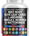 Clean Nutraceuticals Beet Root Capsules 6000Mg Olive Leaf 6000Mg Nattokinase 4000 Fu Garlic Extract 2000Mg L-Arginine 400Mg Omega 3 Red Yeast Rice Hibiscus Danshen - Healthy Support Supplement - 90 Ct
