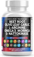Clean Nutraceuticals Beet Root Capsules 6000Mg Olive Leaf 6000Mg Nattokinase 4000 Fu Garlic Extract 2000Mg L-Arginine 400Mg Omega 3 Red Yeast Rice Hibiscus Danshen - Healthy Support Supplement - 90 Ct