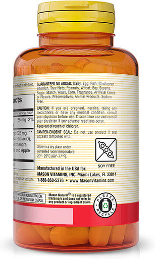 Mason Natural Plant Based Quercetin Complex 625 mg - Immunity Booster, Healthy Inflammatory Response, Potent Antioxidant, 60 Tablets