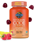 Garden of Life Vitamin D3+K2 Gummies With Prebiotics&Probiotics For Digestion 2000 Iu Vitamin D3+100Mcg K2 For Bone&Immune Health For Adults Vitamin Code Non-Gmo Gluten-Free 45 Raspberry Lemon Gummies