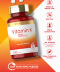Carlyle Vitamin K 100 Mcg | 240 Tablets | Vegetarian, Non-Gmo, Gluten Free | Vitamin K Supplement