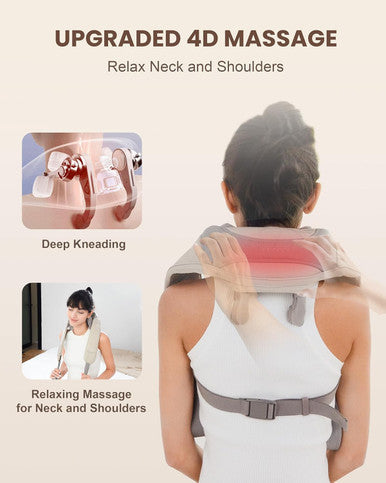 Cordless Neck Massager With Heat, 4D Deep Kneading Neck Shoulder Massager For Pain, Shiatsu Back Massager Pillow For Neck And Shoulder, Gifts For Men, Women