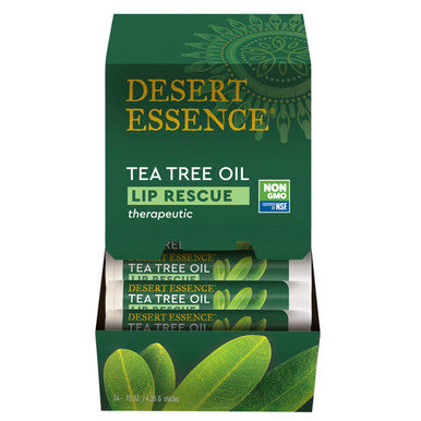 Desert Essence Lip Rescue Therapeutic with Tea Tree Oil - 0.15 Oz - Pack of 4 - Antiseptic Balm - For Cracked Lips, Cold Sores - For Softer, Smoother Lips - Unscented - Vitamin E - Aloe Vera