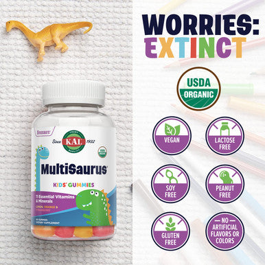 Kal Multisaurus Multivitamin Gummies, Usda Organic Multivitamin For Kids, Healthy Bones, Immune & Energy Support, Vegan & Gluten Free, No Artificial Flavors Or Colors, 30 Servings, 60 Gummies