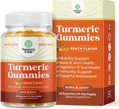 Natures Craft Turmeric Curcumin Immune Support Gummies - Immune Booster Turmeric Gummies for Joint Support and Advanced Skin Care - Turmeric with Black Pepper Joint Supplement Gummy Vitamins with Curcumin Powder