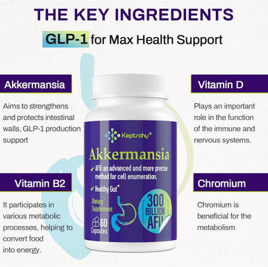 300 Billion Afu Akkermansia Probiotic, Glp-1 Supplement For Women & Men, Akkermansia Muciniphila For Glp-1 Production, Digestive, Gut, Immune Health, Enhances Gut Digestive Lining Function, 60 Count