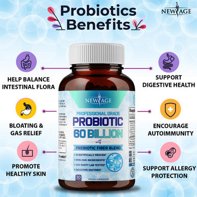 New Age Probiotics 60 Billion CFU with Prebiotic Formula Supplement