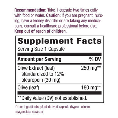 Nature's Way Olive Leaf, Premium Extract Supplement, 250 mg per serving, 60 Capsules