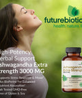 Futurebiotics Ashwagandha Capsules Extra Strength 3000mg - Stress Relief Formula, Natural Mood Support, Stress, Focus, and Energy Support Supplement, 120 Capsules
