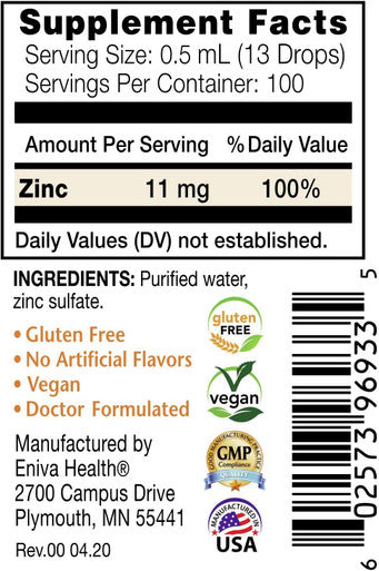 Eniva Liquid Zinc Supplement Ultra Concentrated Zinc Drops For Immune Health 1.7 Oz