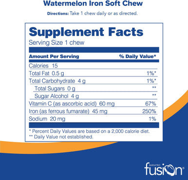 Bariatric Fusion Iron Soft Chew With Vitamin C Watermelon Flavored Chewy Vitamin For Bariatric Patients Gluten Iron Supplement For Women And Men 60 Count 2 Month Supply