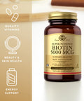 Solgar Biotin 5000 Mcg - 50 Vegetable Capsules Pack Of 2 - Supports Healthy Skin Nails & Hair - Non-Gmo Vegan Gluten Free Dairy Free Kosher - 100 Total Servings