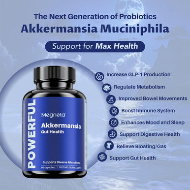 Akkermansia Probiotic, Boosts Glp-1, 300M Afu, Inulin Prebiotic Fiber - Gut Health Supplements For Men & Women (60 Capsules)