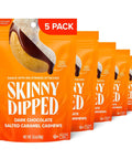 SkinnyDipped Salted Caramel Cashews, Healthy Snack, Plant Protein, Gluten Free, 3.5oz Resealable Bags, Pack of 5