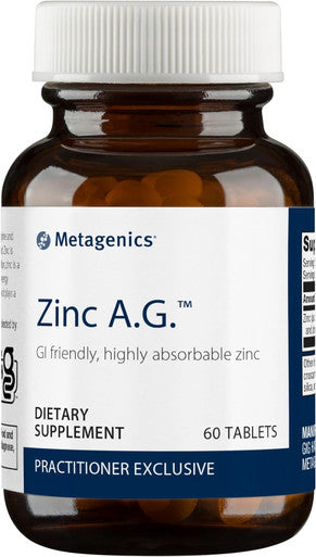 Metagenics Zinc A.G. - Highly Absorbable - 20 mg Zinc - for Immune Support Bone Health & Energy Metabolism - Zinc Arginate & Zinc Glycinate - Non-GMO & Gluten- - 60 Tablets