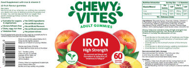 Chewy Vites Adult High Strength Iron 60 Vitamin Gummies 14mg Ferrous Fumerate Iron Gummies with Vitamin C 2 Months Supply Real Fruit Juice Vegan Peach Flavour